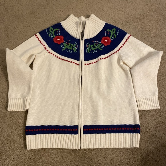 Talbots Sweaters - TALBOTS 100% COTTON ZIP-UP WOMEN'S CARDIGAN SWEATER MOCK NECK FLORAL SIZE SP